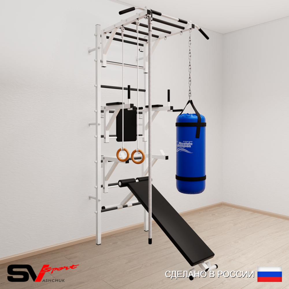 Шведская стенка Sv Sport 5641 (Турник рукоход/Брусья/Стойка/Скамья/Канат/Кольца/Цепь/Мешок 15кг)