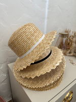 Канотье пшеница Солнышко с белой лентой