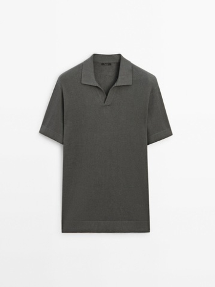 Massimo Dutti Трикотажное поло с короткими рукавами, водянисто-зеленый