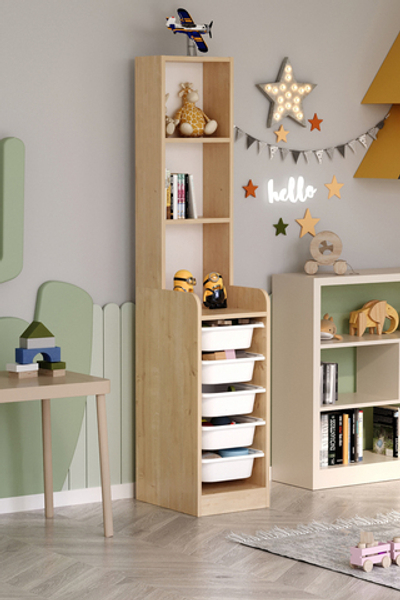 Стеллаж DERYA с 5 выдвижными ящиками - дуб