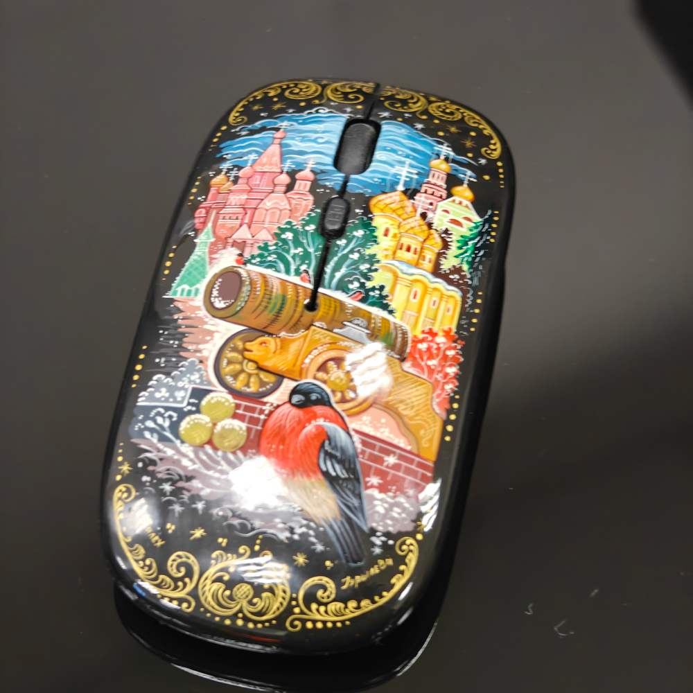 Мышь беспроводная, с ручной росписью Палех "Москва. Царь-пушка"