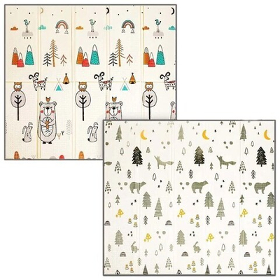 Детский двухсторонний коврик для ползания Скандинавский лес/Медведи складной, 200х180х1 см