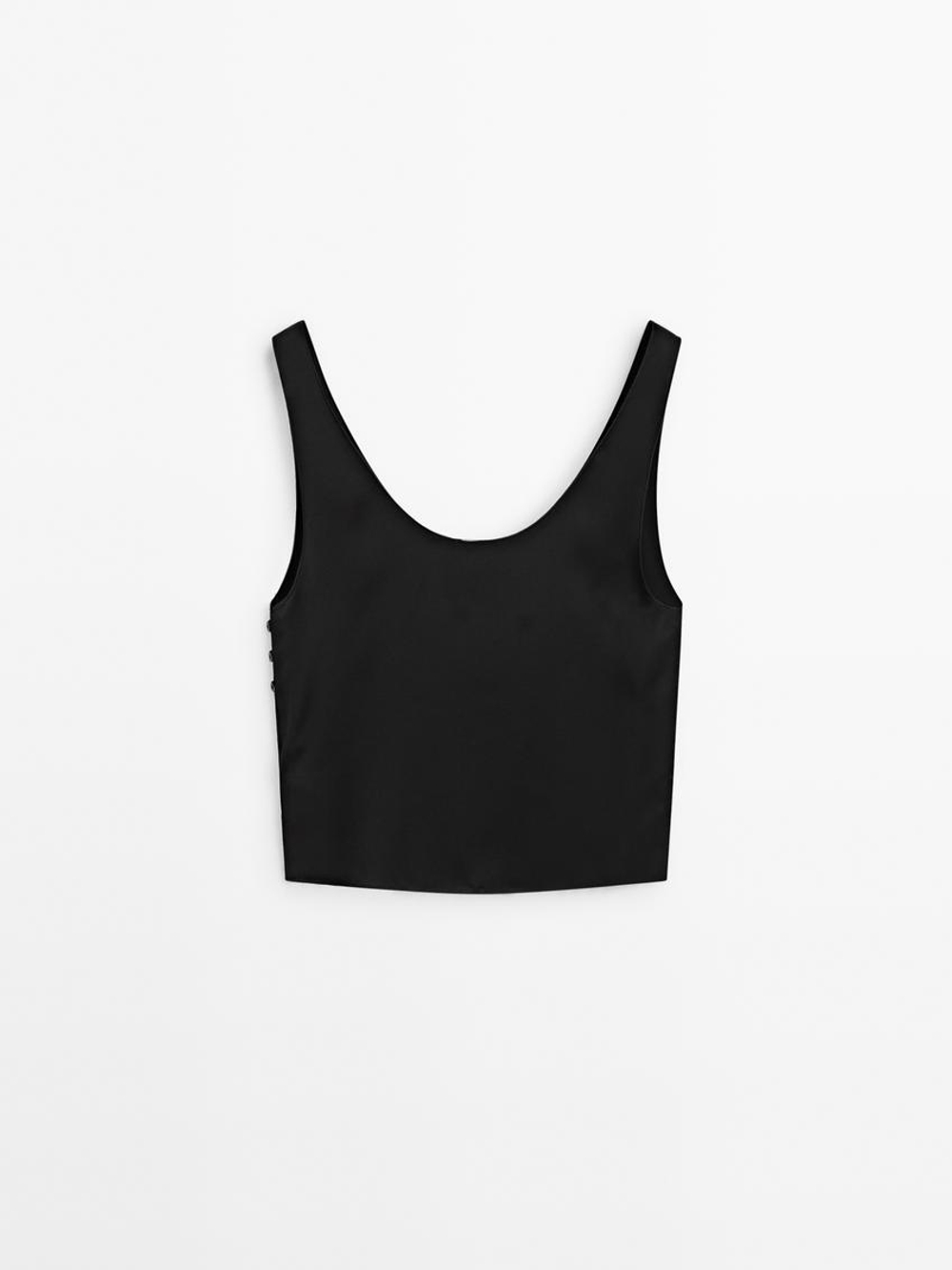 Massimo Dutti Драпированный топ с пуговицами - Studio, черный