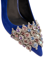 Женские замшевые туфли синие с камнями