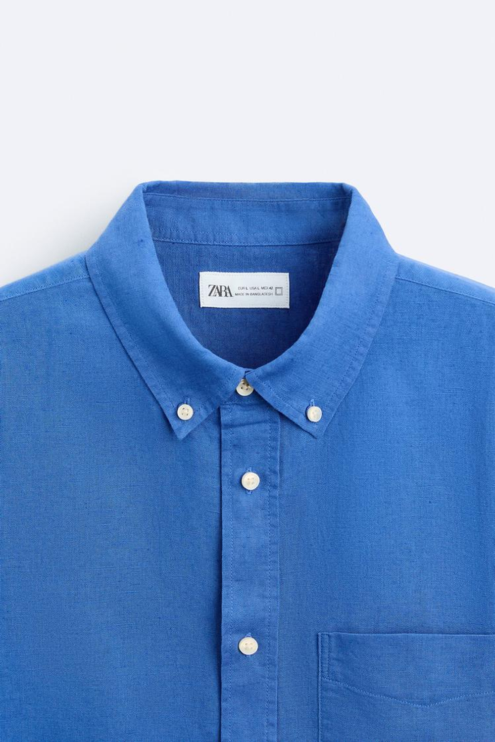 ZARA РУБАШКА ИЗ СМЕСОВОГО ЛЬНА, ЯРКО-СИНИЙ