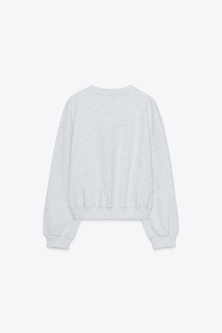 ZARA ХЛОПКОВАЯ ТОЛСТОВКА С НАДПИСЬЮ, СЕРЫЙ МЕЛАНЖ