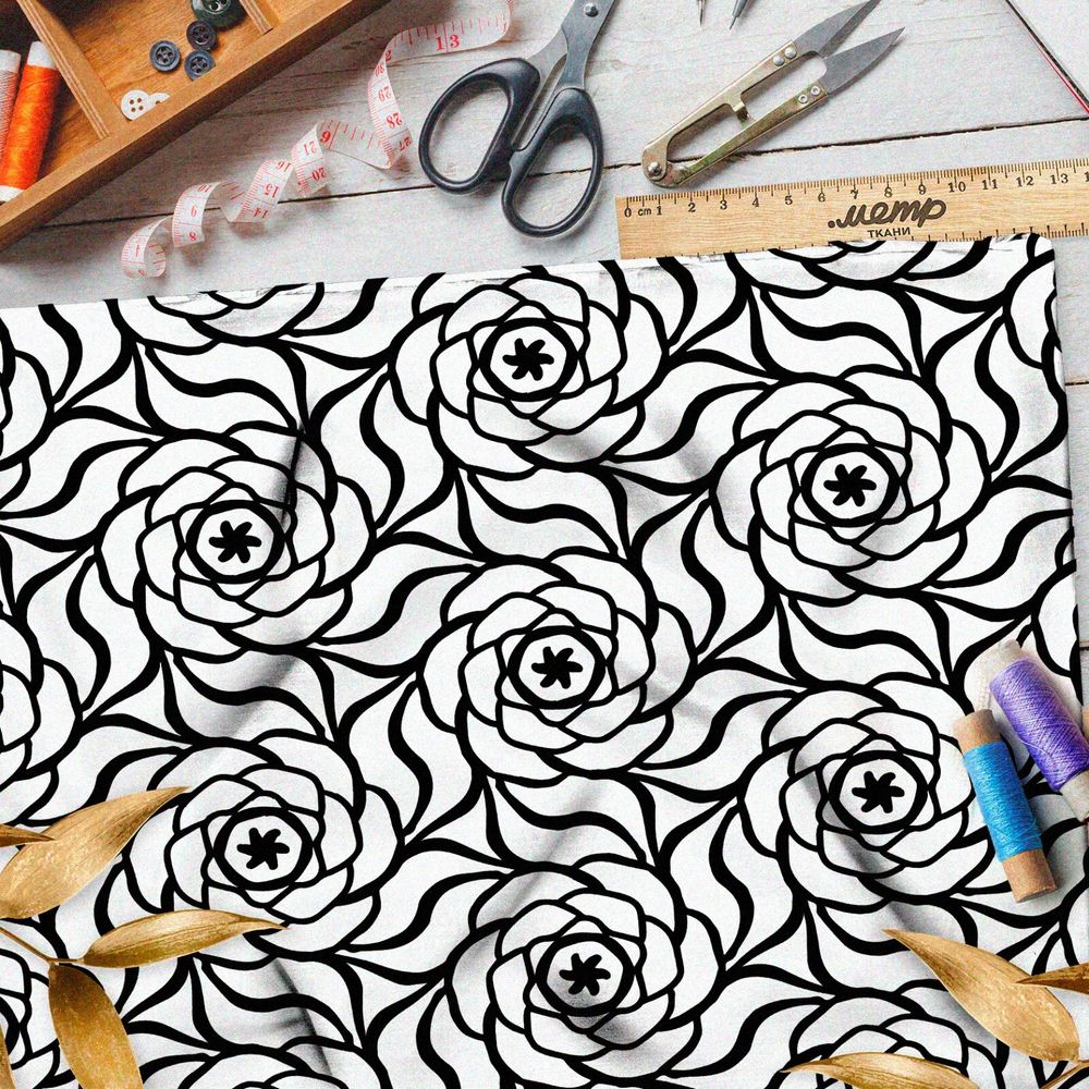 Ткань барби единый цветочный узор на белом фоне
