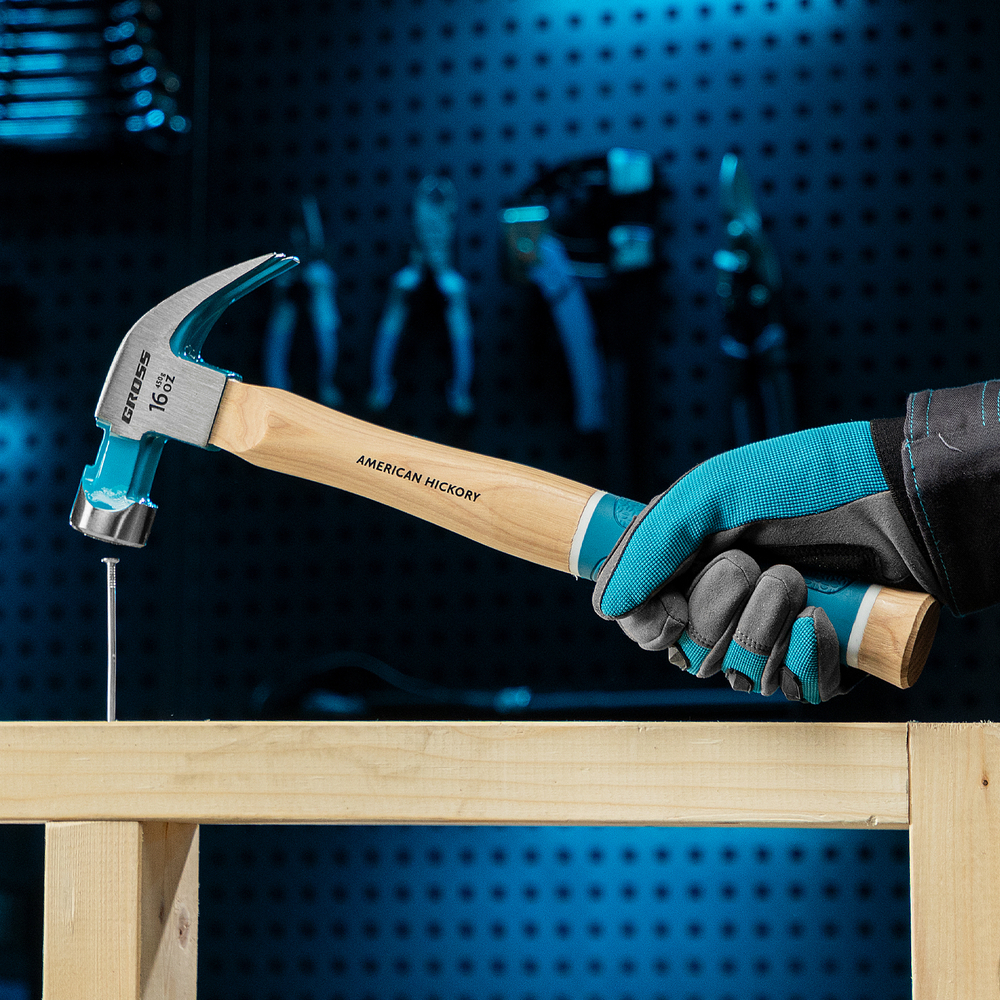 Молоток-гвоздодер, 450 г, угол 45, магнит, обрезиненная рукоятка American hickory GROSS