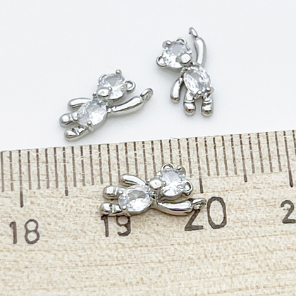 Подвеска Мишка (маленький!), родиевое покрытие, фианиты, размер 12*6 мм, цена за 1 шт