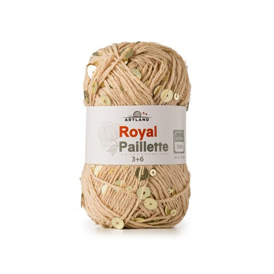 Королевские пайетки/Добавочная нить хлопок с пайетками 3/6мм, 25 гр, 65 м, бежевый с золотом