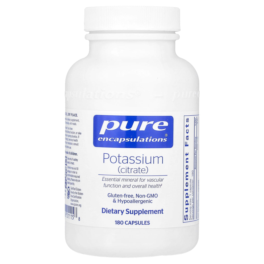 Pure Encapsulations, Калий (цитрат), 200 мг, 180 капсул