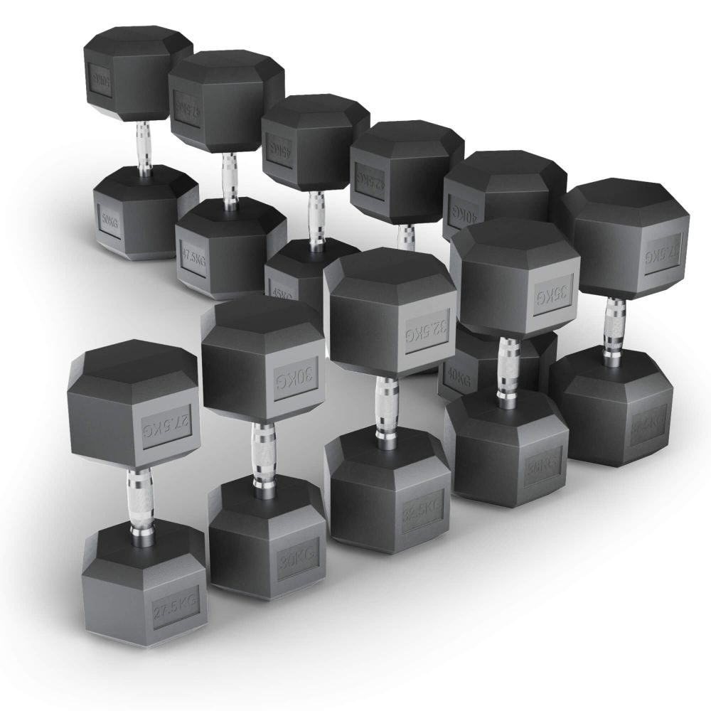 Ряд гантелей гексагональных UNIX Fit обрезиненные от 27,5 до 50 кг