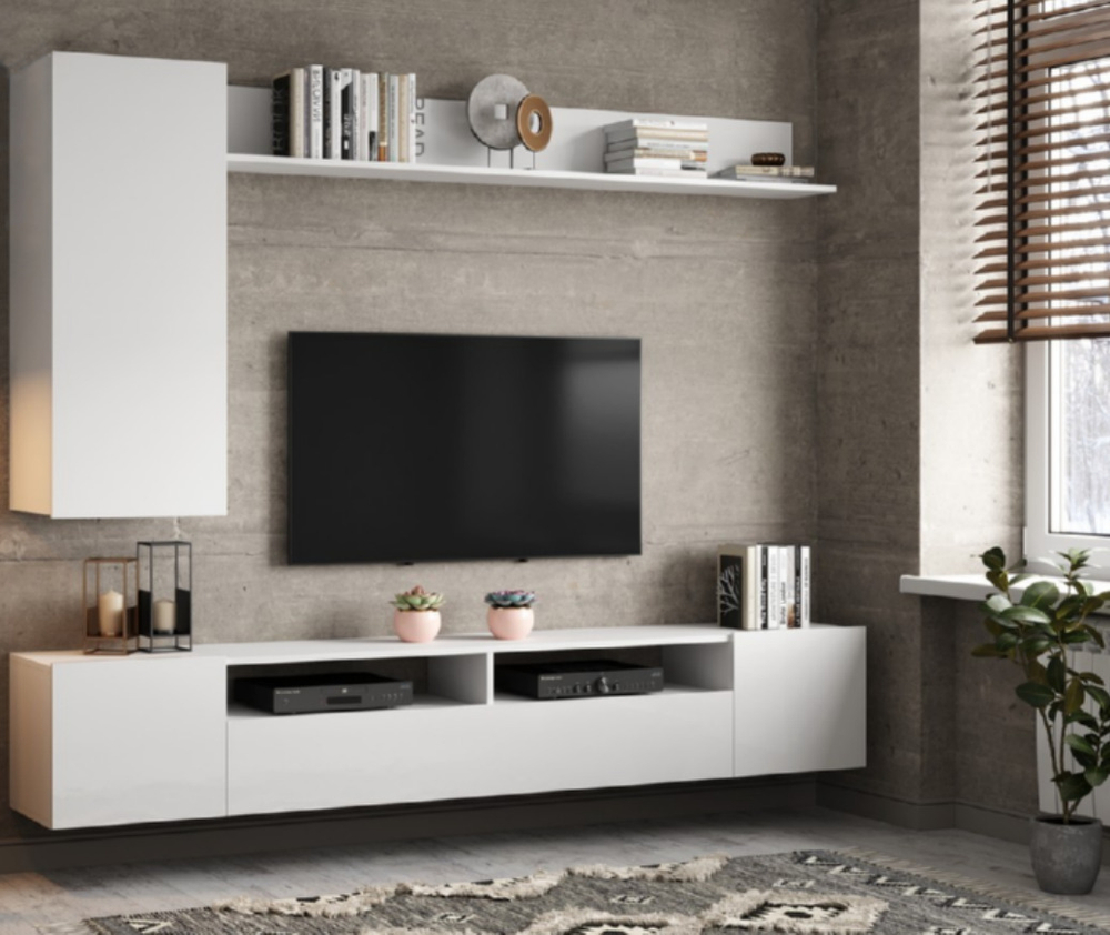 Стенка в гостиную со шкафом Белый/Белый Глянец, Соло-16, 213х35х180 см Стиль