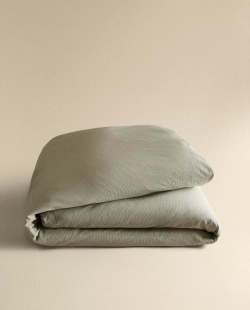 ZARA HOME ПОДОДЕЯЛЬНИК ИЗ ЖАТОГО СИТЦА В ПОЛОСКУ , ЗЕЛЕНЫЙ