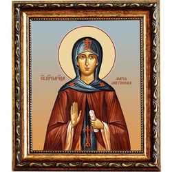 Мария Лактионова, послушница, преподобномученица. Икона на холсте. В раме 15 х 18 см.