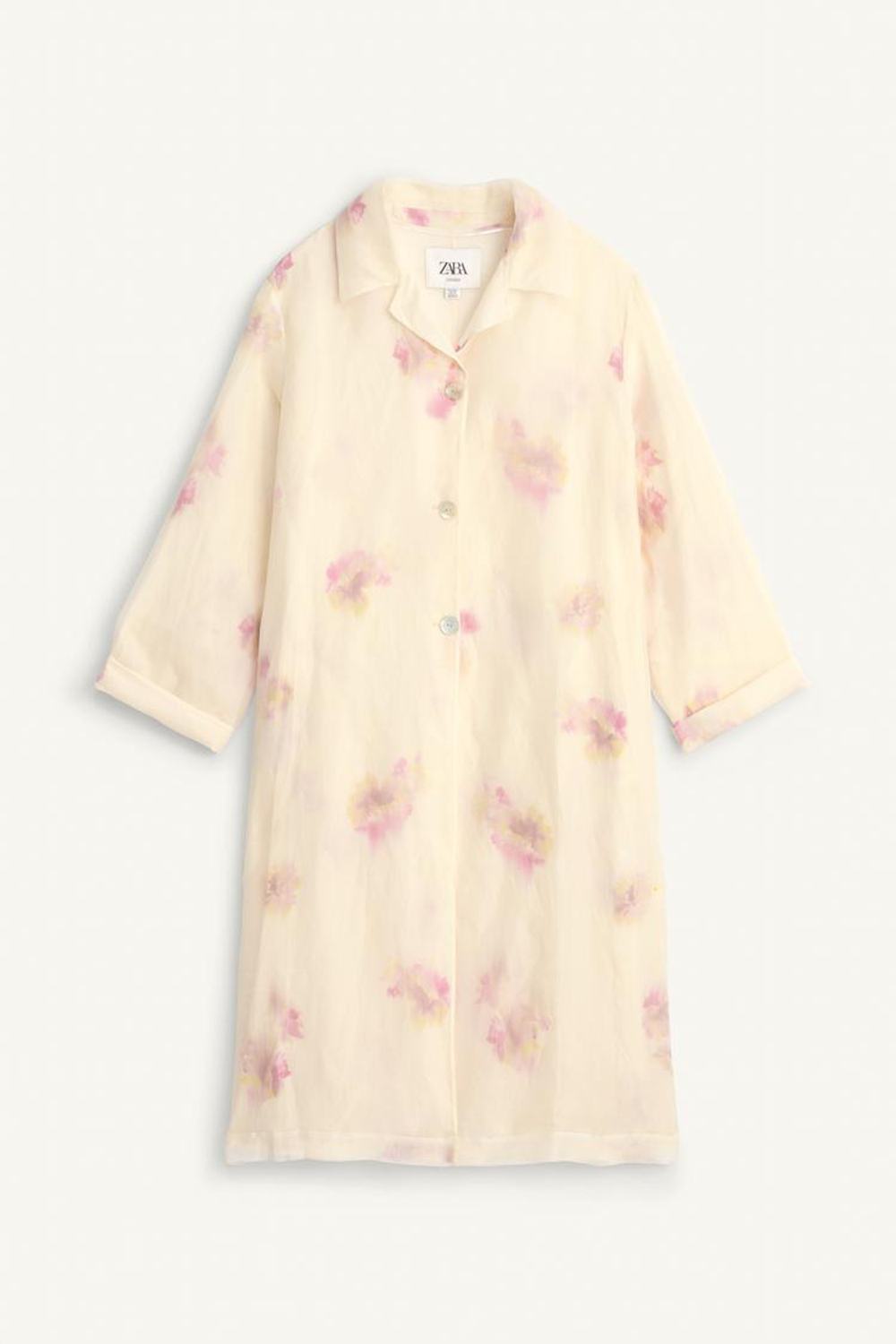 ZARA ШЕЛКОВОЕ ПАЛЬТО С ПРИНТОМ, ЖЕЛТОВАТО-БЕЛЫЙ