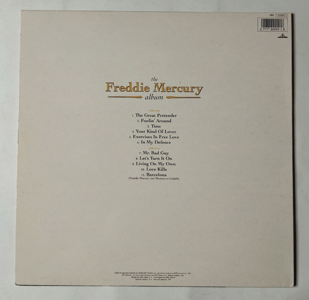 Винтажная виниловая пластинка LP The Freddie Mercury Album (Portugal 1992) The Great Pretender
