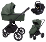Детская коляска Peppy Monaco 3 в 1 с автокреслом Rise Oliva Green (зеленый), рама черная