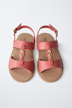 ZARA САНДАЛИИ С ДЕКОРАТИВНЫМИ ДЕТАЛЯМИ, ФУКСИЯ