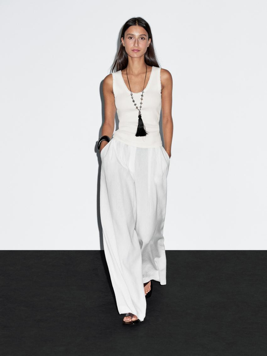 Massimo Dutti Топ из смесового хлопка, натуральный, кремовый