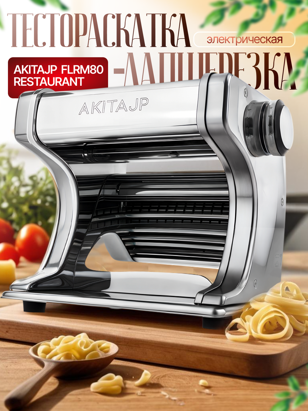 Электрическая тестораскаточная паста машина - лапшерезка AKITAJP FLRM80 Restaurant профессиональная