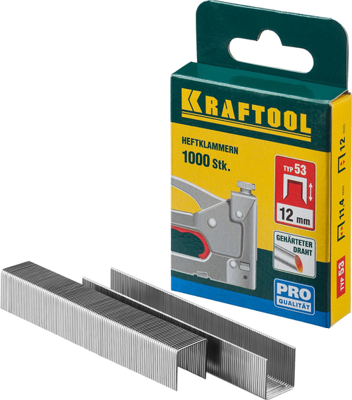 KRAFTOOL тип 53 (A/10/JT21) 12 мм, 1000 шт, калибр 23GA, скобы для степлера (31670-12)