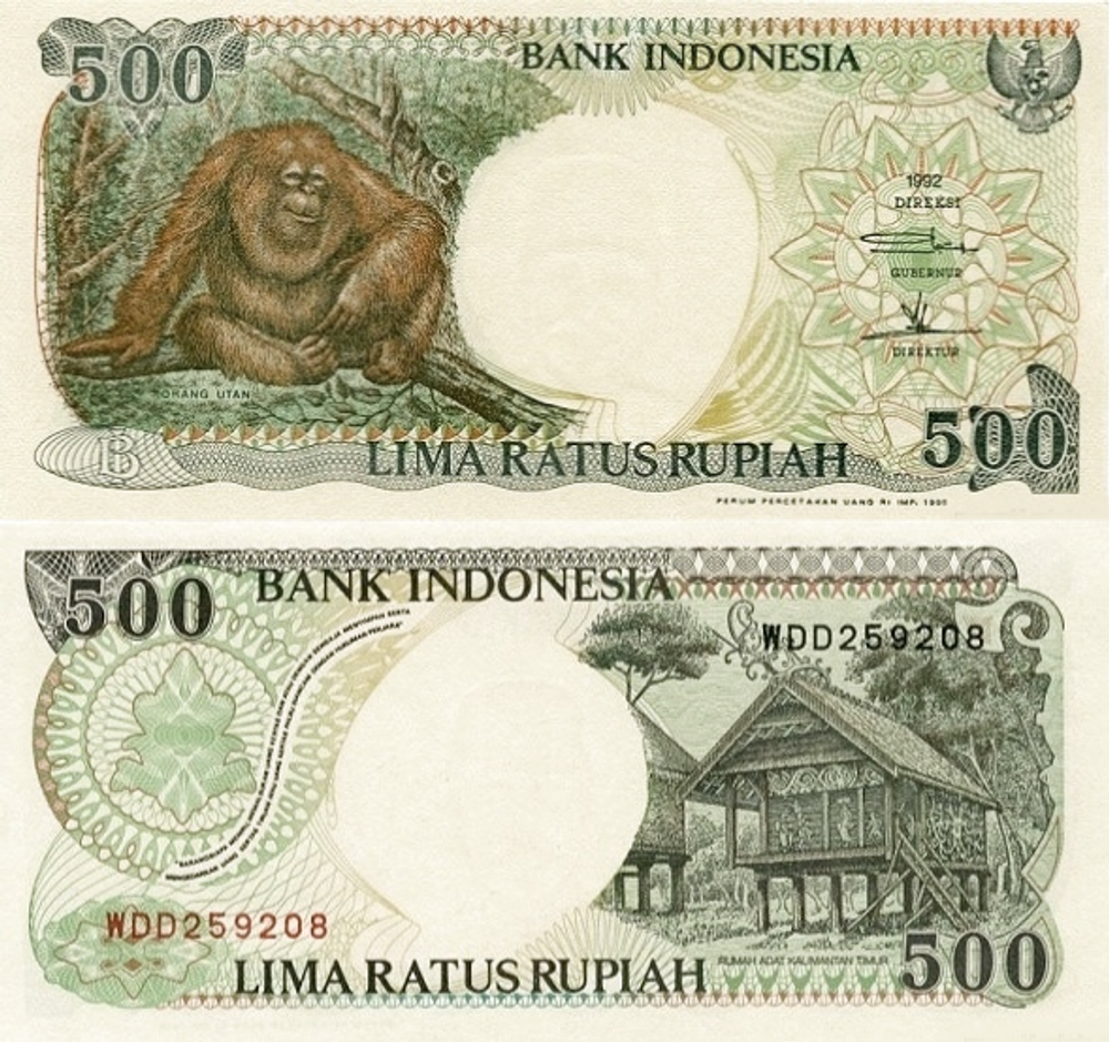 Индонезия 500 рупий 1992-1999 Орангутанг UNC