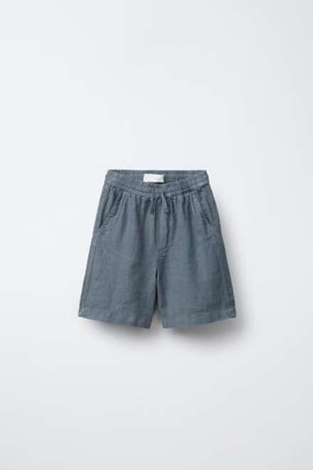 ZARA ШОРТЫ ИЗ 100% ЛЬНА, СТАЛЬНОЙ СИНИЙ