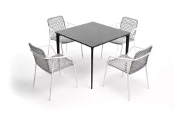 "Малага" обеденная группа на 4 персоны со стульями "Тунис", каркас белый, роуп светло-серый