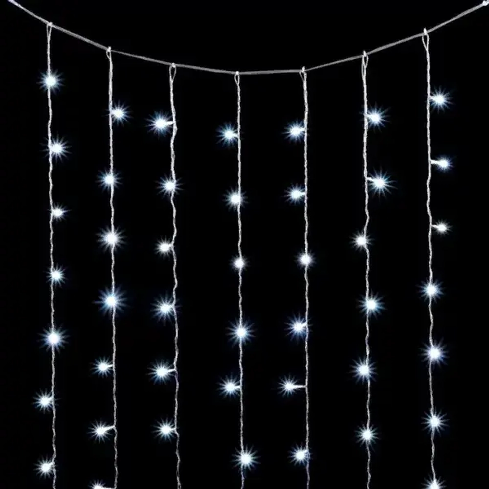 Светодиодный занавес 2*2 м., 400 белых LED ламп, мерцание, облегченный, прозрачный провод ПВХ, LTC (PCL400NOTBLW-10-2W)