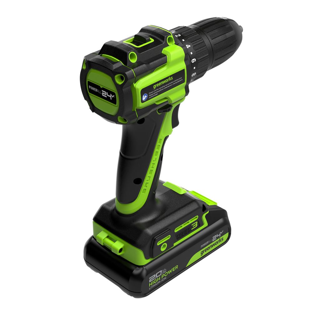 Дрель-шуруповерт акк. Greenworks DD345, 24V, б/щет, 27/45 Нм,13мм,1х2Ач,ЗУ,кор (3708307CUA)