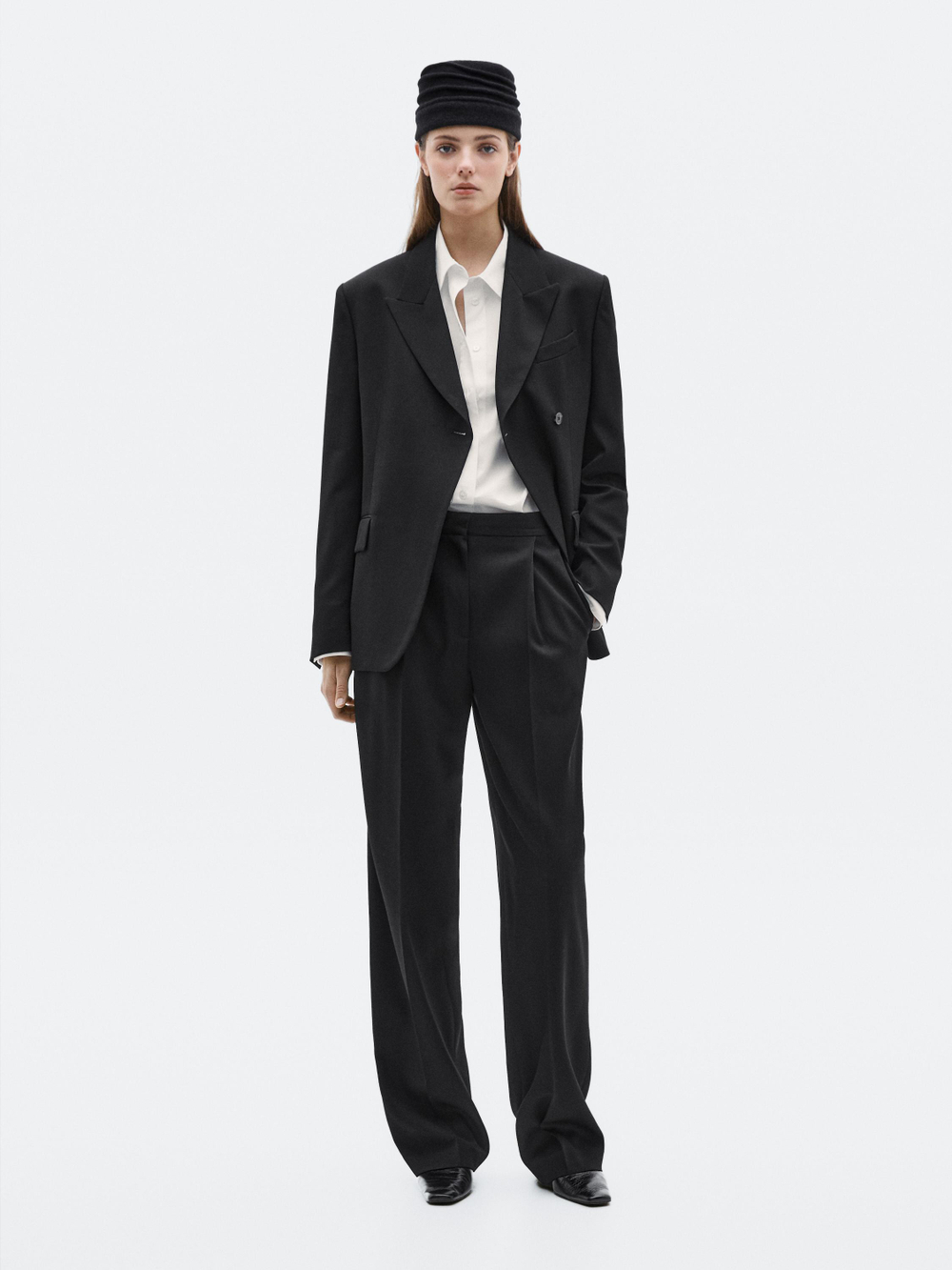 Massimo Брюки широкие из 100% шерсти с вытачкой - LIMITED, черный