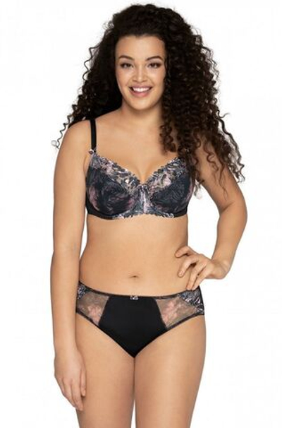 Бюстгальтер plus size на тонком поролоне с трехцветной вышивкой (Размер: 75L) (Цвет: черный)