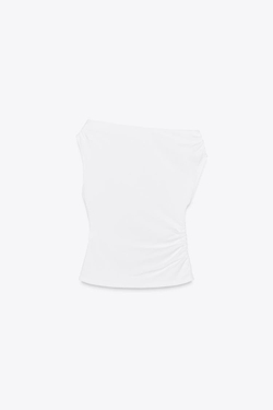 ZARA АСИММЕТРИЧНЫЙ ТОП СО СБОРКАМИ, БЕЛЫЙ
