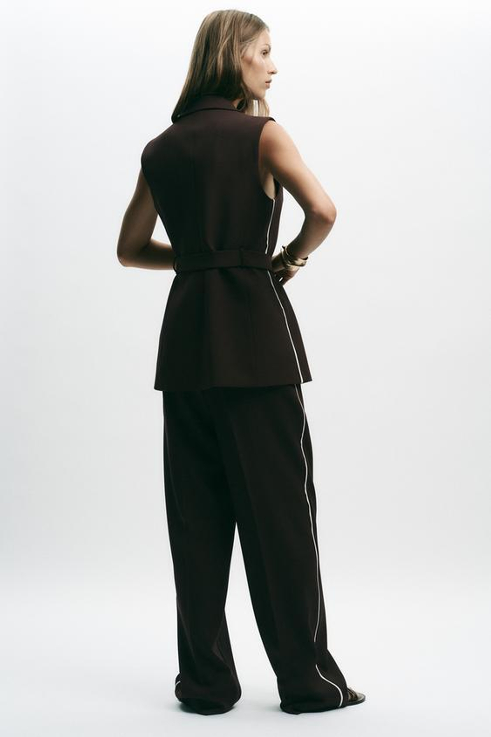 ZARA ПРЯМЫЕ БРЮКИ С ЛАМПАСАМИ, КОРИЧНЕВЫЙ