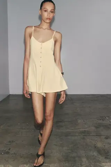ZARA КОМБИНЕЗОН ИЗ ХЛОПКА НА БРЕТЕЛЯХ, ЖЕЛТЫЙ