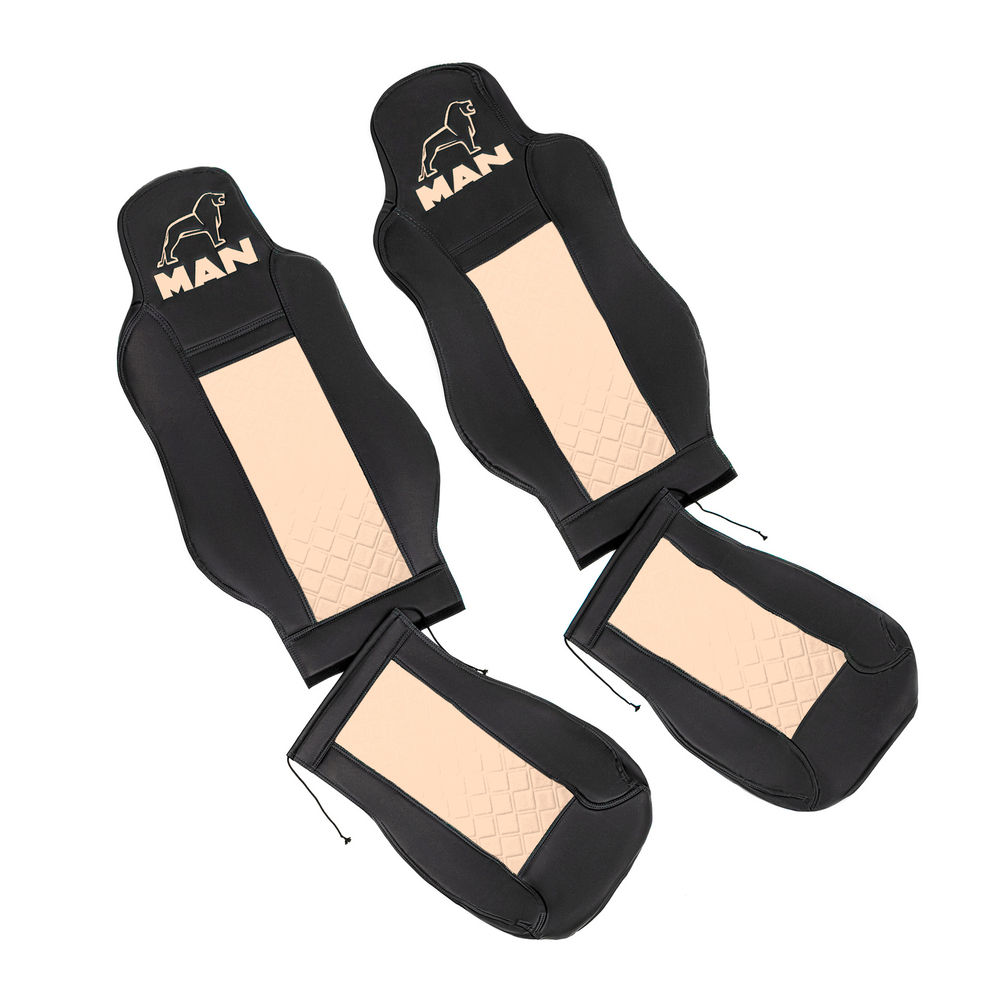 Чехлы MAN TGX, TGS с 2021 года без регулировки ремня безопасности водителя по высоте (экокожа, бежевый)