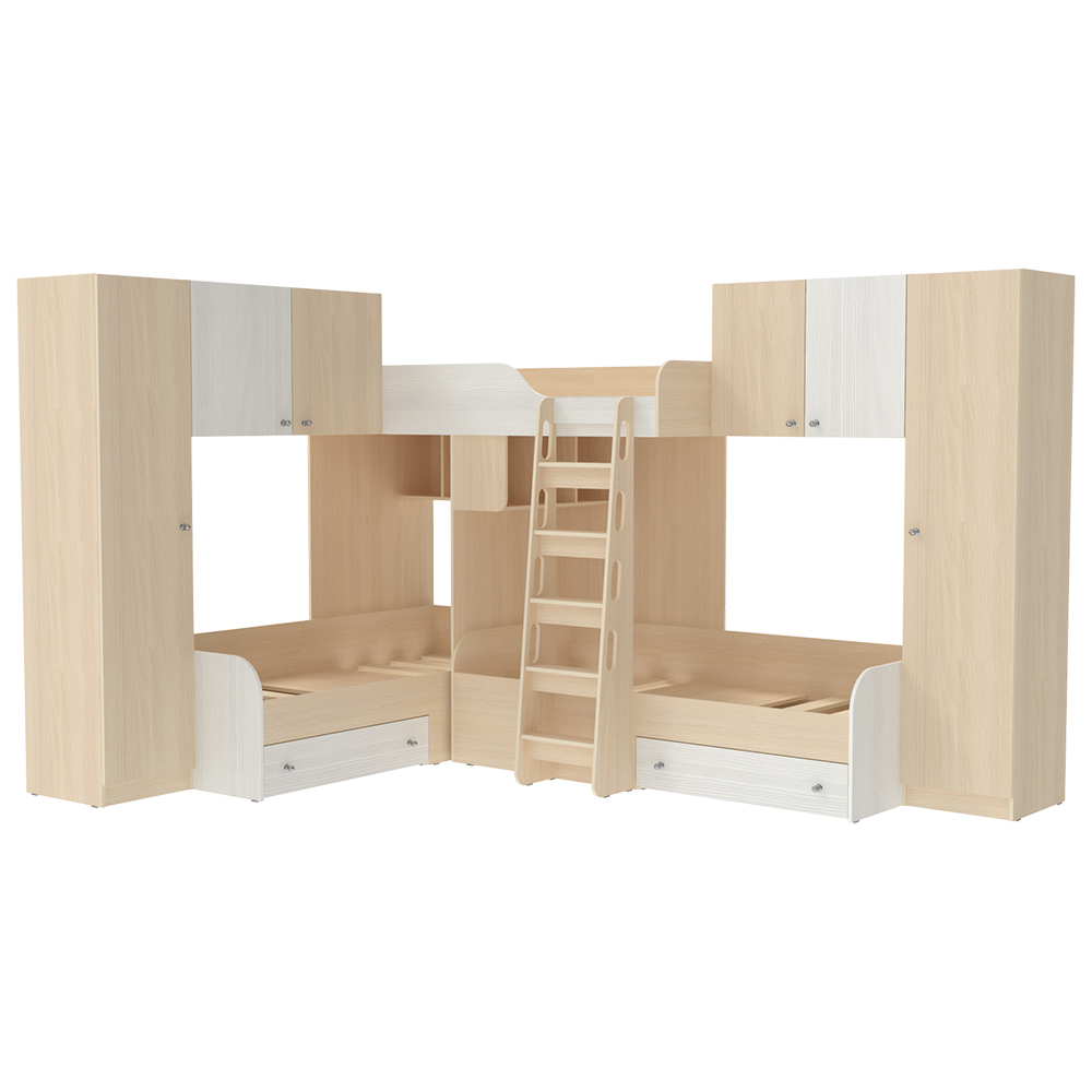 Трехместная кровать КарИВи Трио 3  Дуб Молочный Белое Дерево