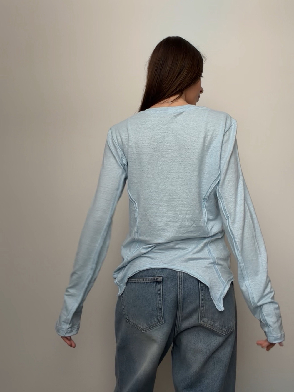 Лонг льняной голубой с рельефами