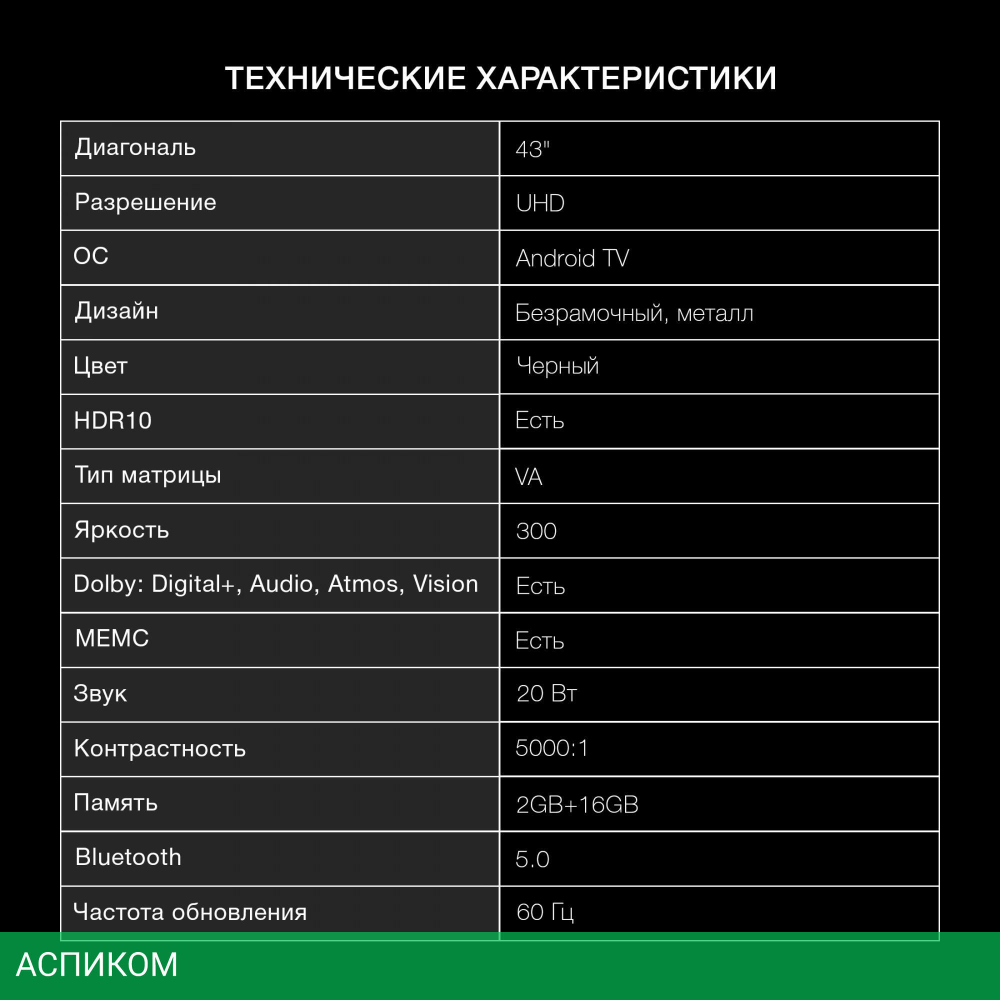 Телевизор Hyundai H-LED43BU7009 черный/черный