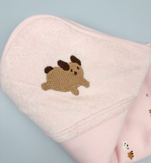 Полотенце махровое/хлопковое "Собачка" бежево-розовое