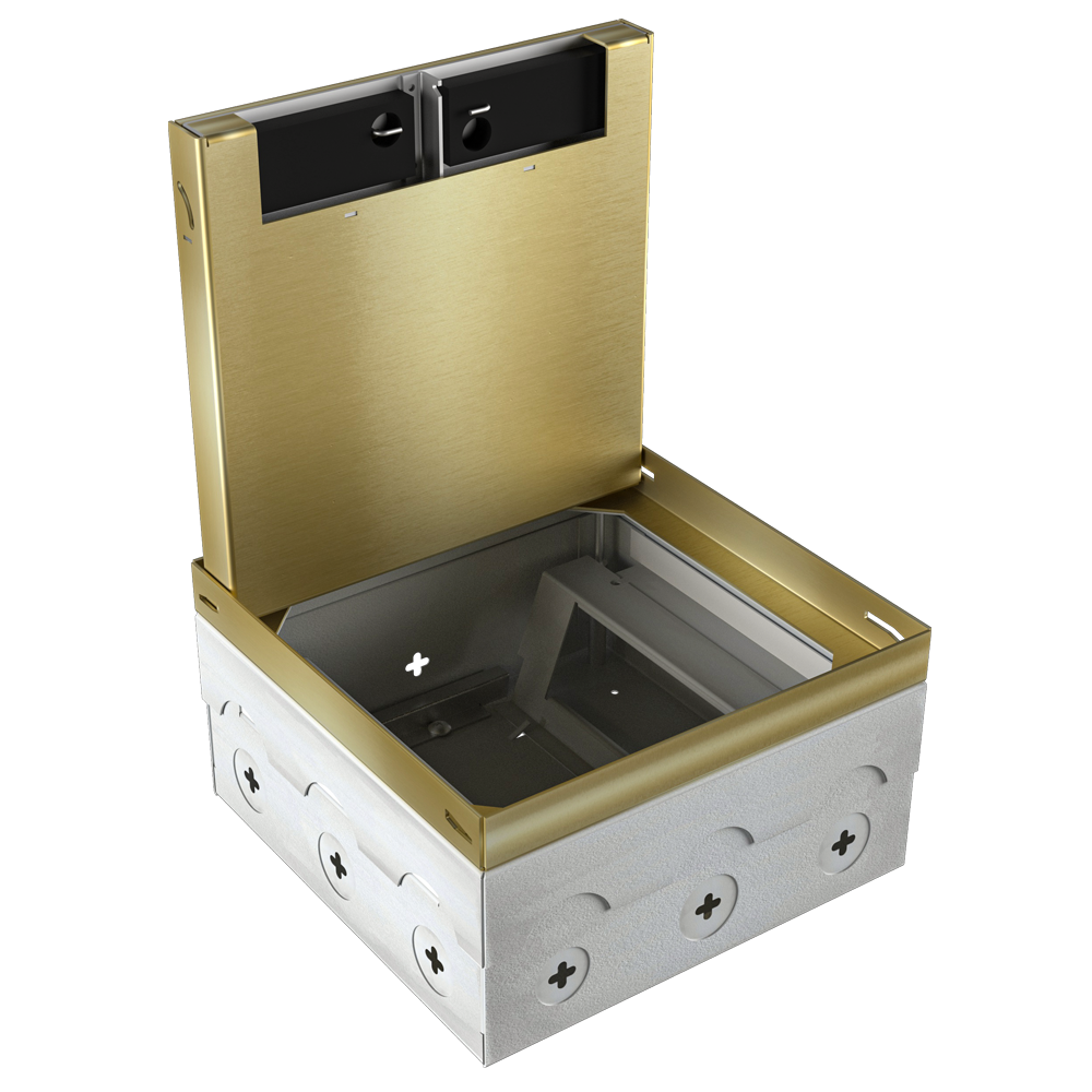 Лючок в пол 12 мод. (6 мод. 45х45 мм.) верт. установка,  латунь,  в уровень с напольным покрытием