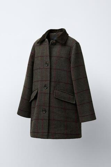 ZARA ПАЛЬТО ИЗ СИНТЕТИЧЕСКОЙ ШЕРСТИ В КЛЕТКУ, ТЕМНО-КОРИЧНЕВЫЙ