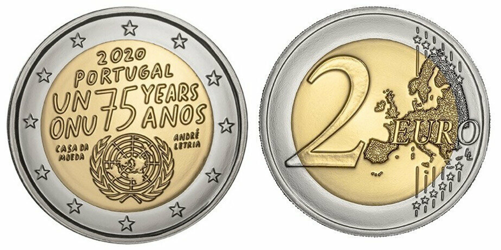 Португалия 2 евро, 2020 75 лет ООН UNC
