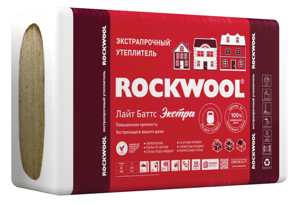 Утеплитель ROCKWOOL Лайт Баттс Экстра 1000х600х100 мм 4 шт в упаковке