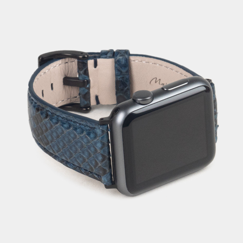 Ремешок для Apple Watch 44/45/46 mm из кожи питона, синего цвета