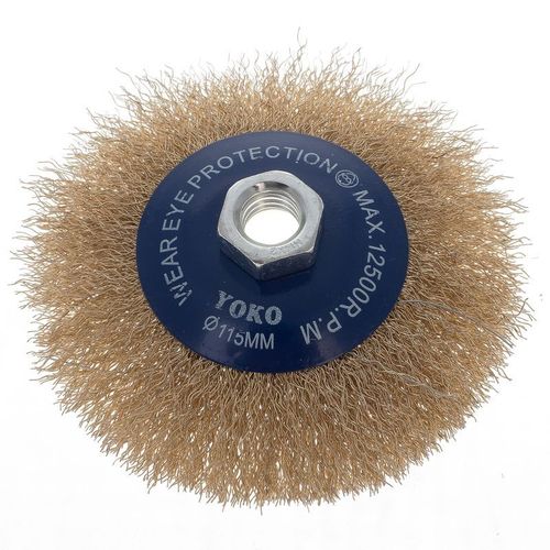 Щетка коническая 115 мм/М14 для УШМ, проволока витая латунированная Yoko