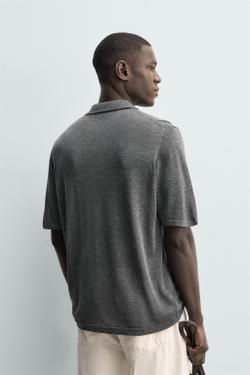 ZARA ТРИКОТАЖНОЕ ПОЛО RELAXED FIT, СЕРЫЙ МЕЛАНЖ