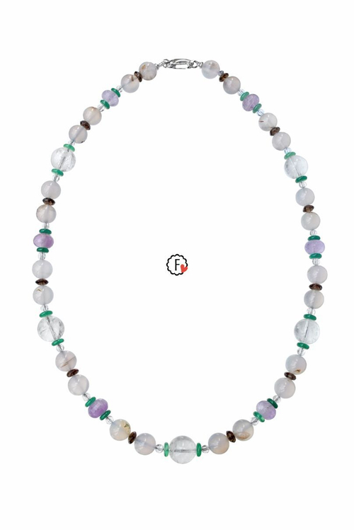 Бусы Март с горным хрусталём и агатом