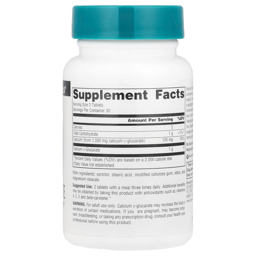 Source Naturals, d-глюкарат кальция, 500 мг, 60 таблеток